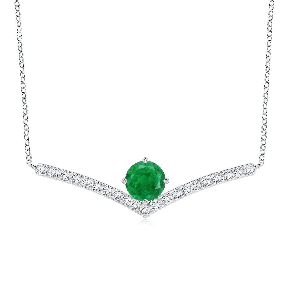 7mm AA Round Emerald Chevron Necklace with Diamond Accents in White Gold 