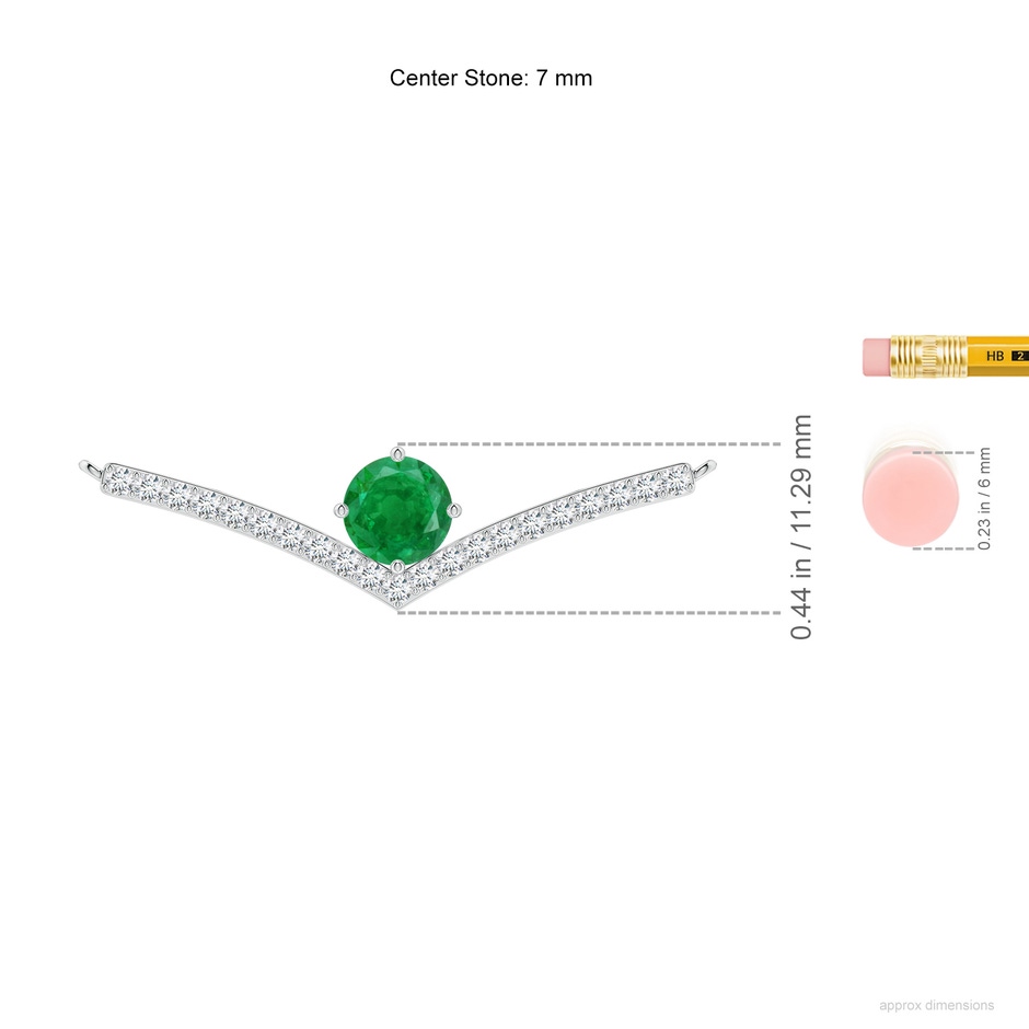 7mm AA Round Emerald Chevron Necklace with Diamond Accents in White Gold ruler