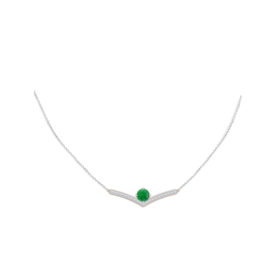 7mm AA Round Emerald Chevron Necklace with Diamond Accents in White Gold pen