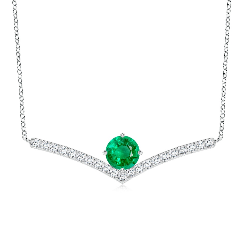 7mm AAA Round Emerald Chevron Necklace with Diamond Accents in White Gold 