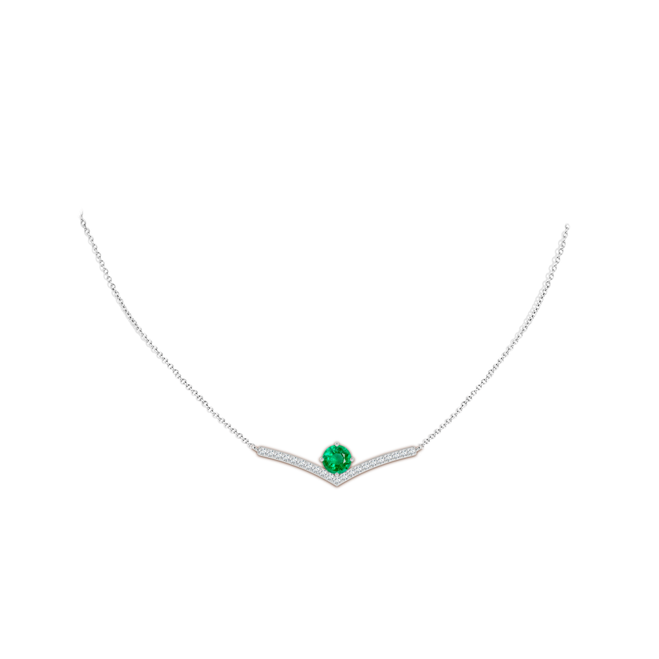 7mm AAA Round Emerald Chevron Necklace with Diamond Accents in White Gold pen