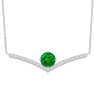 8mm AAAA Round Emerald Chevron Necklace with Diamond Accents in P950 Platinum