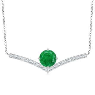 9mm AA Round Emerald Chevron Necklace with Diamond Accents in P950 Platinum