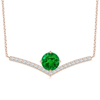 9mm AAAA Round Emerald Chevron Necklace with Diamond Accents in Rose Gold