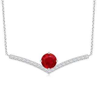 8mm AAA Round Ruby Chevron Necklace with Diamond Accents in P950 Platinum