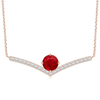 8mm AAA Round Ruby Chevron Necklace with Diamond Accents in Rose Gold