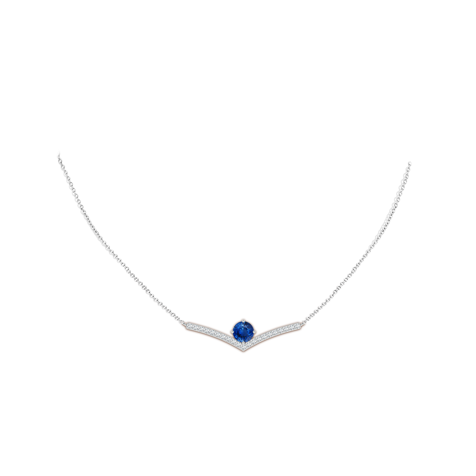 7mm AAA Round Blue Sapphire Chevron Necklace with Diamond Accents in White Gold pen