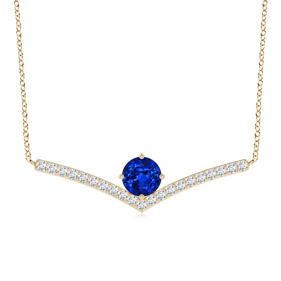 7mm Lab-Grown Round Blue Sapphire Chevron Necklace with Diamond Accents in Yellow Gold 