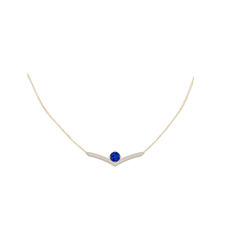 7mm Lab-Grown Round Blue Sapphire Chevron Necklace with Diamond Accents in Yellow Gold pen