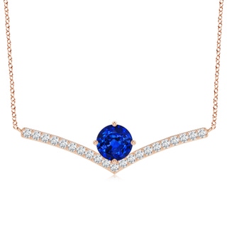 8mm AAAA Round Blue Sapphire Chevron Necklace with Diamond Accents in 18K Rose Gold