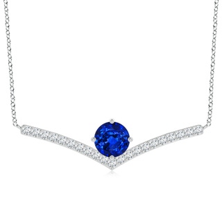 8mm AAAA Round Blue Sapphire Chevron Necklace with Diamond Accents in P950 Platinum