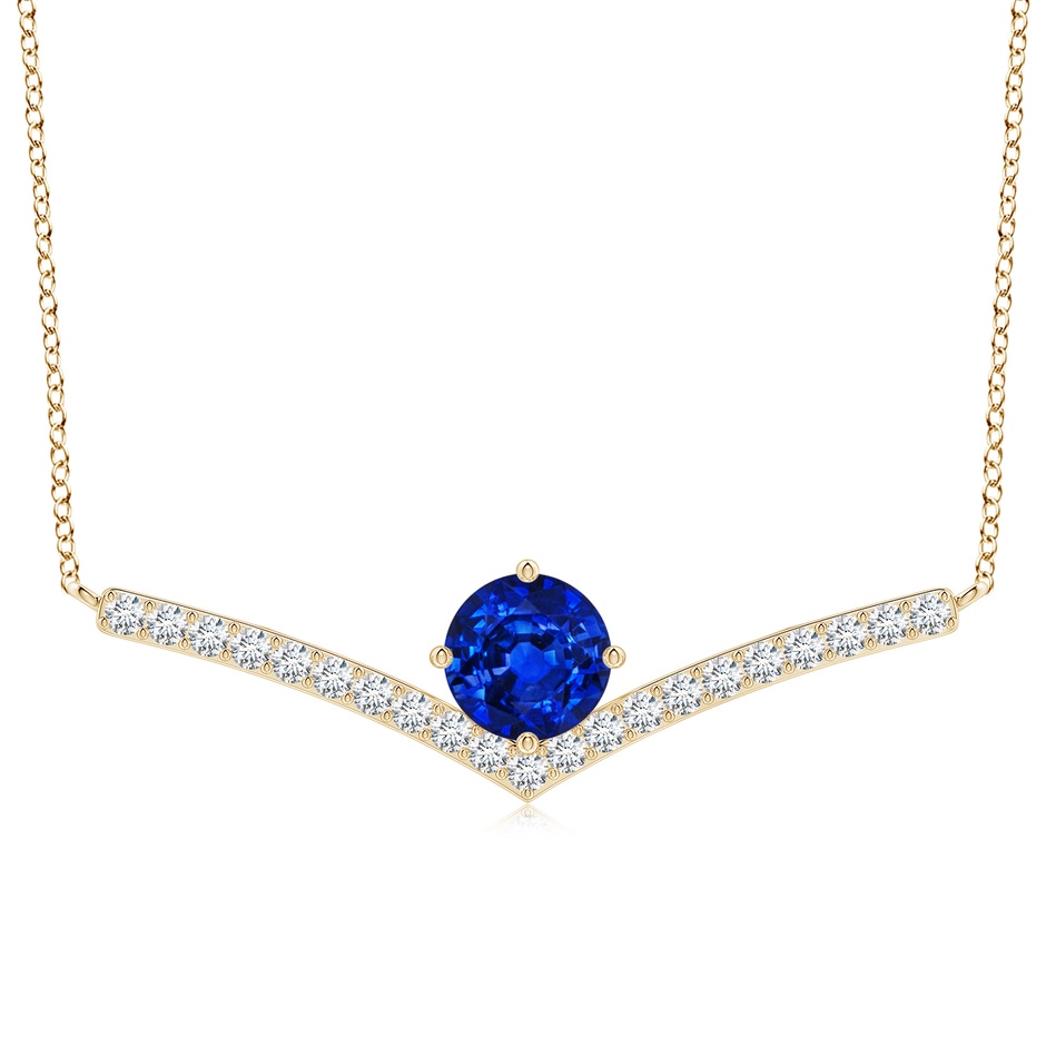 8mm Lab-Grown Round Blue Sapphire Chevron Necklace with Diamond Accents in Yellow Gold 