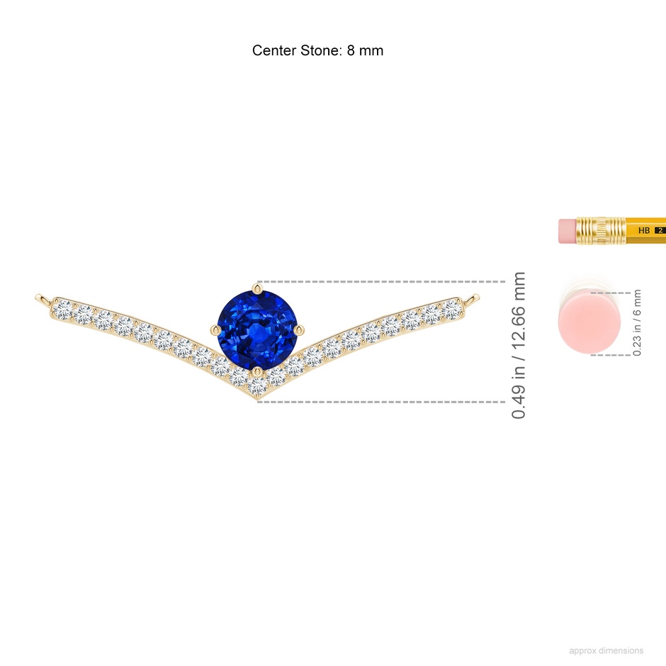 8mm Lab-Grown Round Blue Sapphire Chevron Necklace with Diamond Accents in Yellow Gold ruler