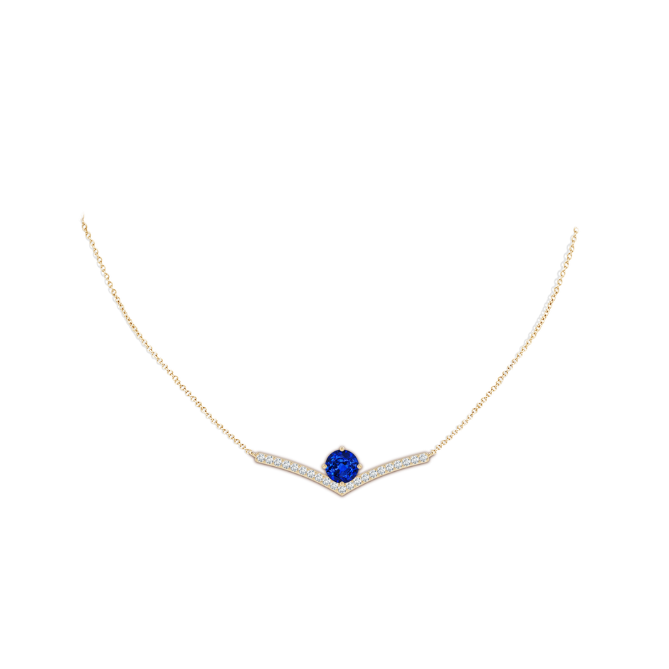 8mm Lab-Grown Round Blue Sapphire Chevron Necklace with Diamond Accents in Yellow Gold pen