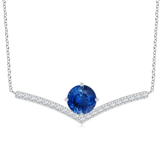 9mm AAA Round Blue Sapphire Chevron Necklace with Diamond Accents in P950 Platinum