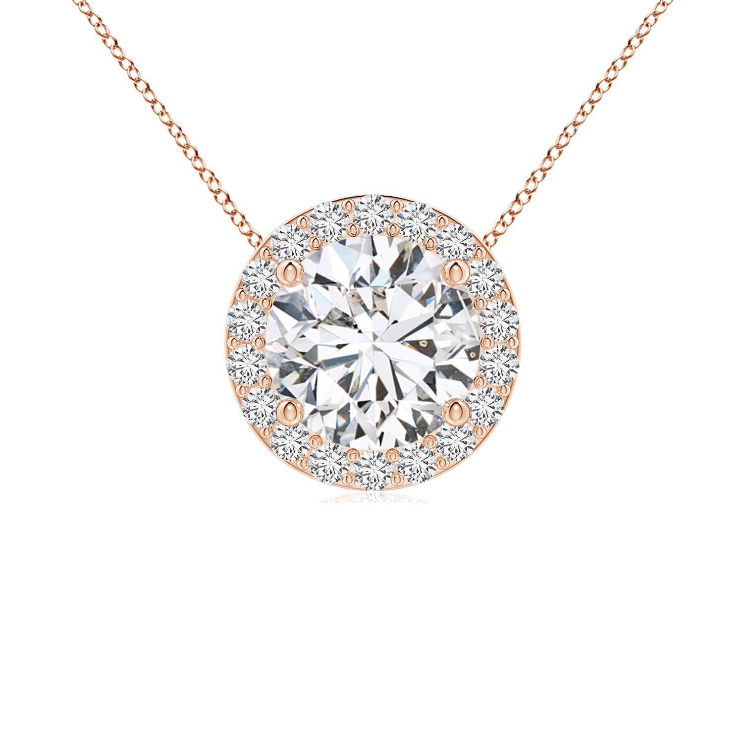 6.4mm HSI2 Vintage Inspired Round Diamond Halo Pendant in Rose Gold