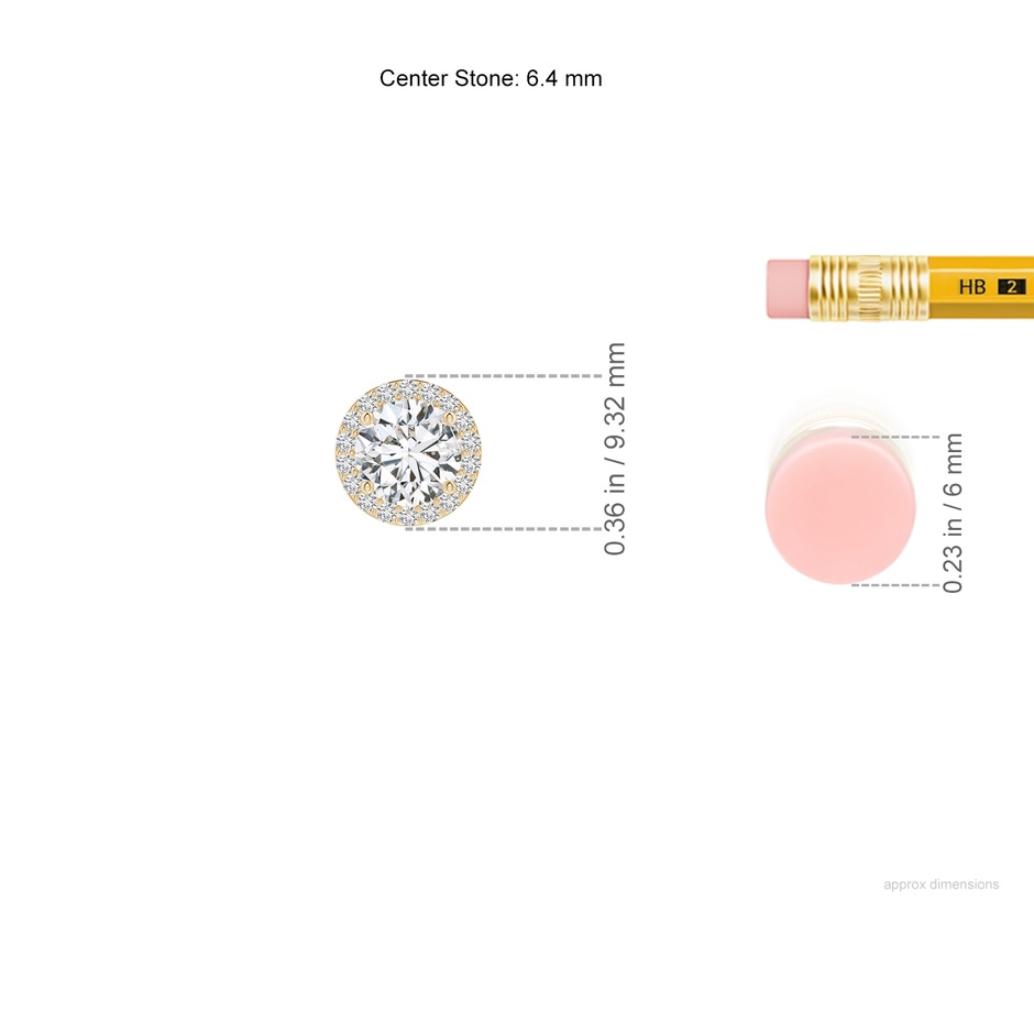 6.4mm HSI2 Vintage Inspired Round Diamond Halo Pendant in Yellow Gold ruler