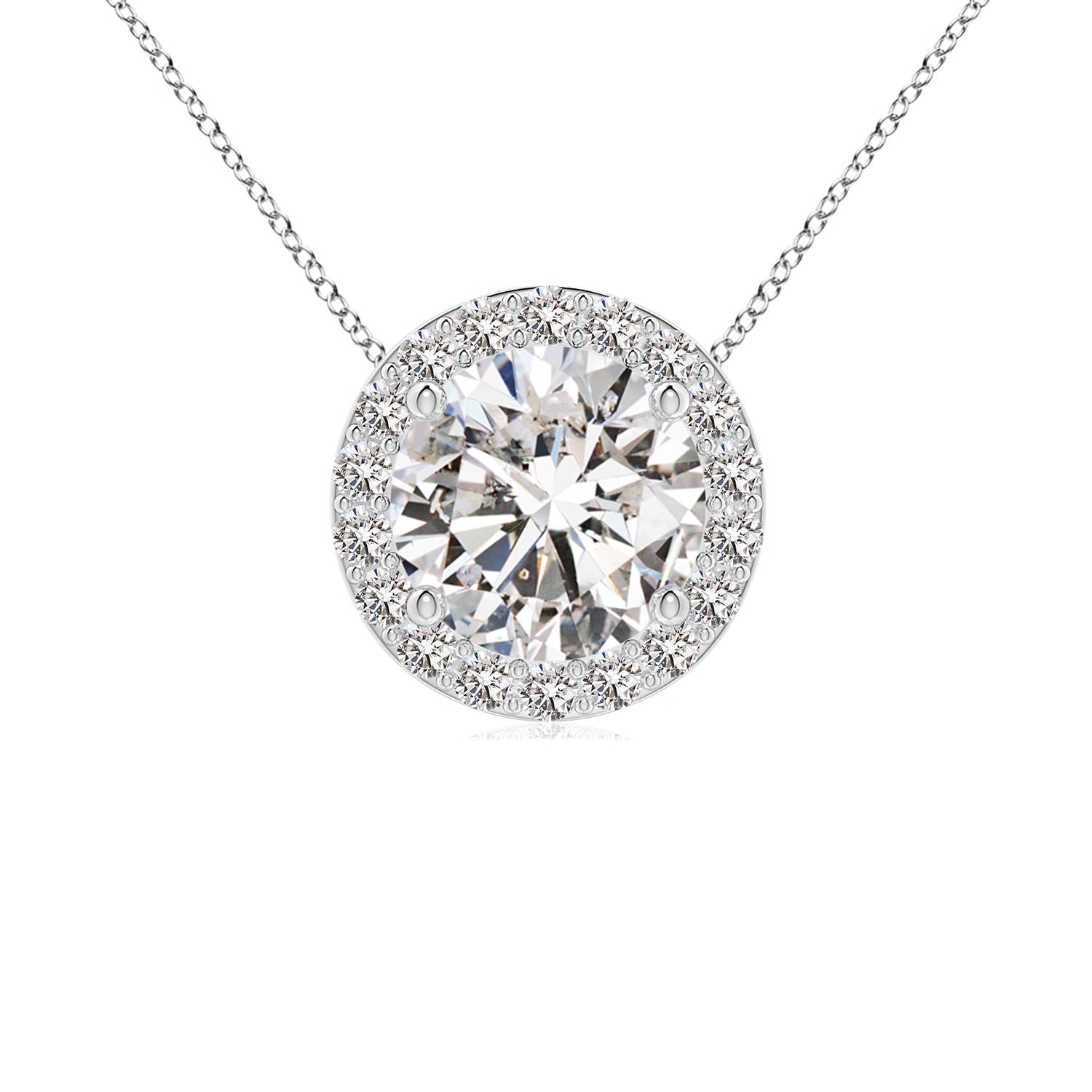 6.4mm IJI1I2 Vintage Inspired Round Diamond Halo Pendant in White Gold
