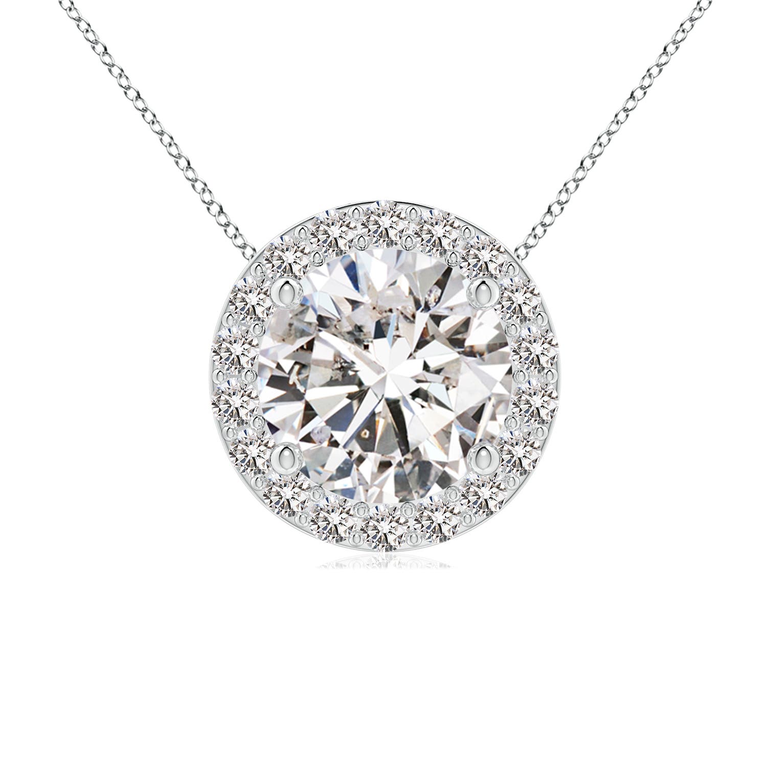 7.4mm IJI1I2 Vintage Inspired Round Diamond Halo Pendant in White Gold