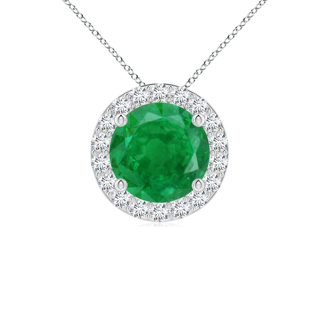 7mm AA Vintage Inspired Round Emerald Halo Pendant in White Gold