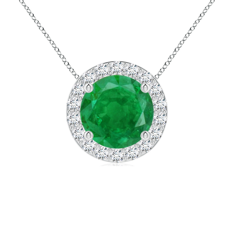 7mm AA Vintage Inspired Round Emerald Halo Pendant in White Gold 