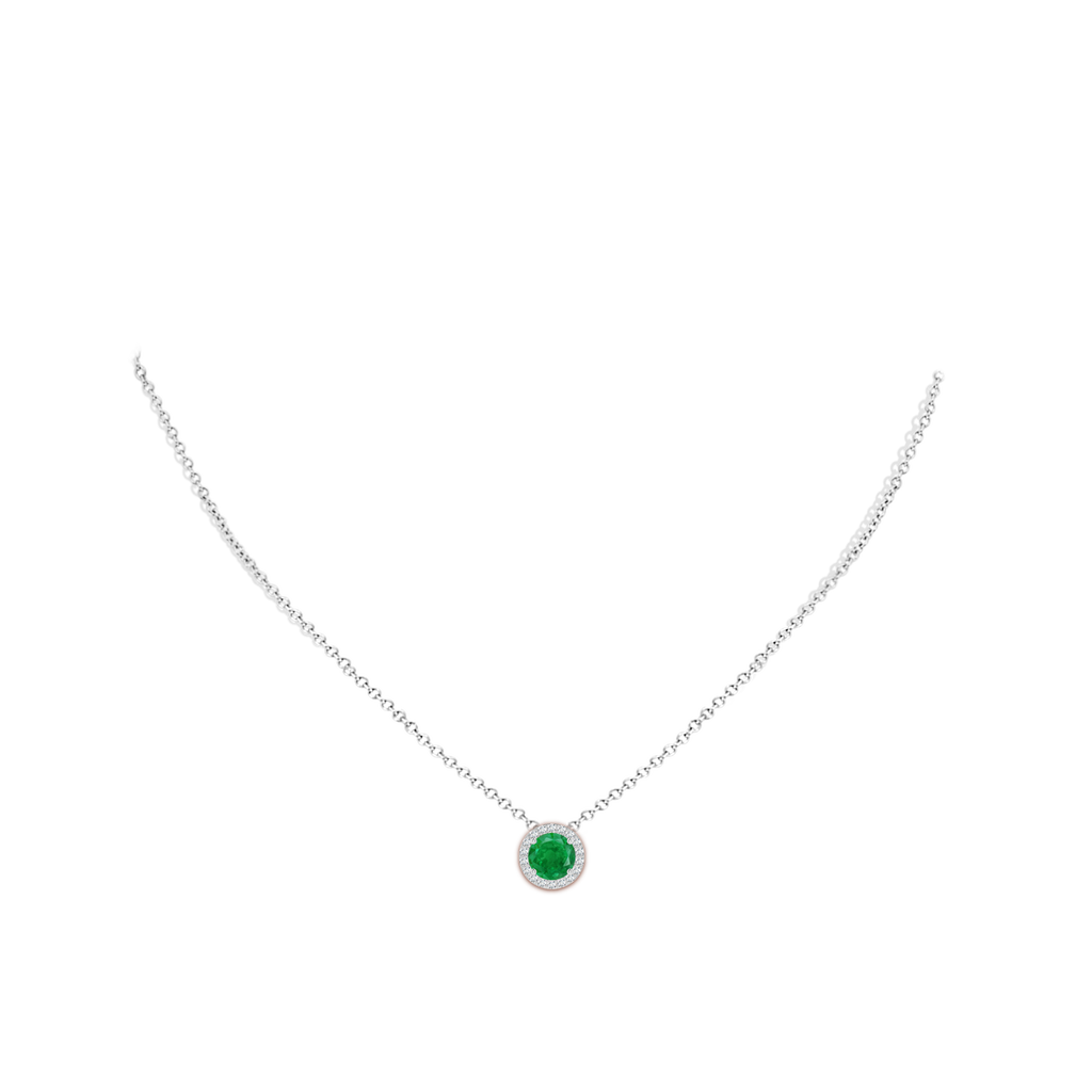 7mm AA Vintage Inspired Round Emerald Halo Pendant in White Gold pen