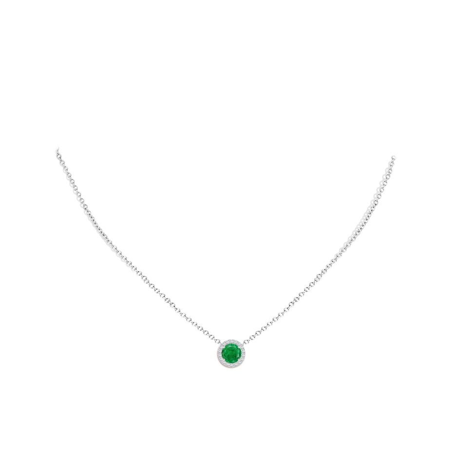 7mm AA Vintage Inspired Round Emerald Halo Pendant in White Gold pen