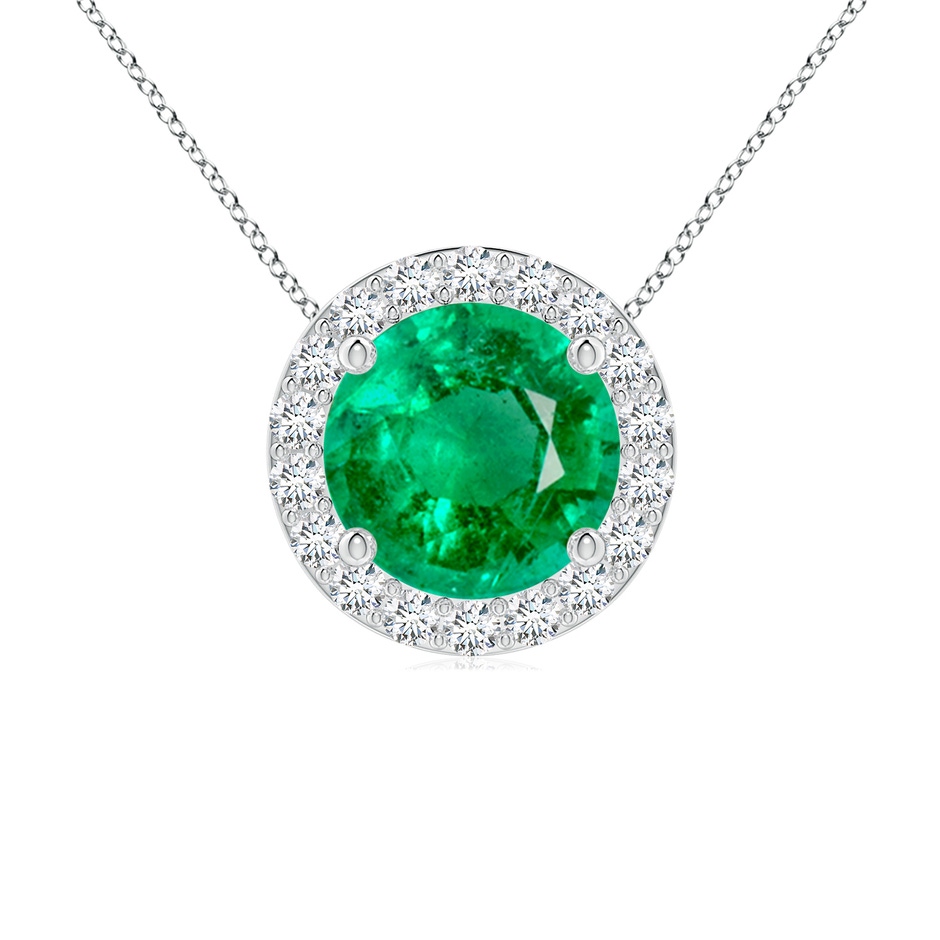 7mm AAA Vintage Inspired Round Emerald Halo Pendant in White Gold 