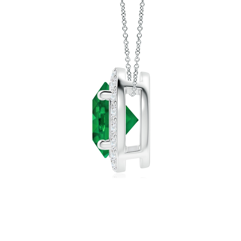 7mm AAA Vintage Inspired Round Emerald Halo Pendant in White Gold side 199