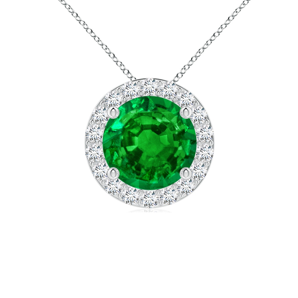 7mm AAAA Vintage Inspired Round Emerald Halo Pendant in P950 Platinum