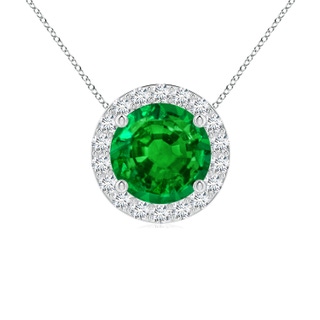 7mm AAAA Vintage Inspired Round Emerald Halo Pendant in P950 Platinum