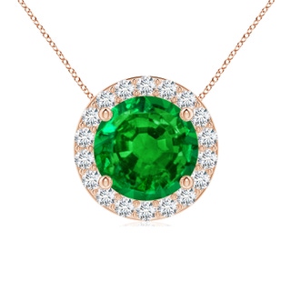 8mm AAAA Vintage Inspired Round Emerald Halo Pendant in 18K Rose Gold