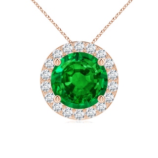 8mm AAAA Vintage Inspired Round Emerald Halo Pendant in Rose Gold