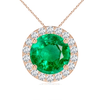 9mm AAA Vintage Inspired Round Emerald Halo Pendant in Rose Gold