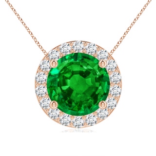 9mm AAAA Vintage Inspired Round Emerald Halo Pendant in 18K Rose Gold