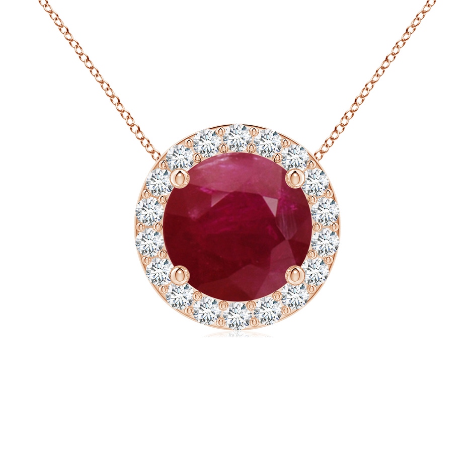 7mm A Vintage Inspired Round Ruby Halo Pendant in Rose Gold 