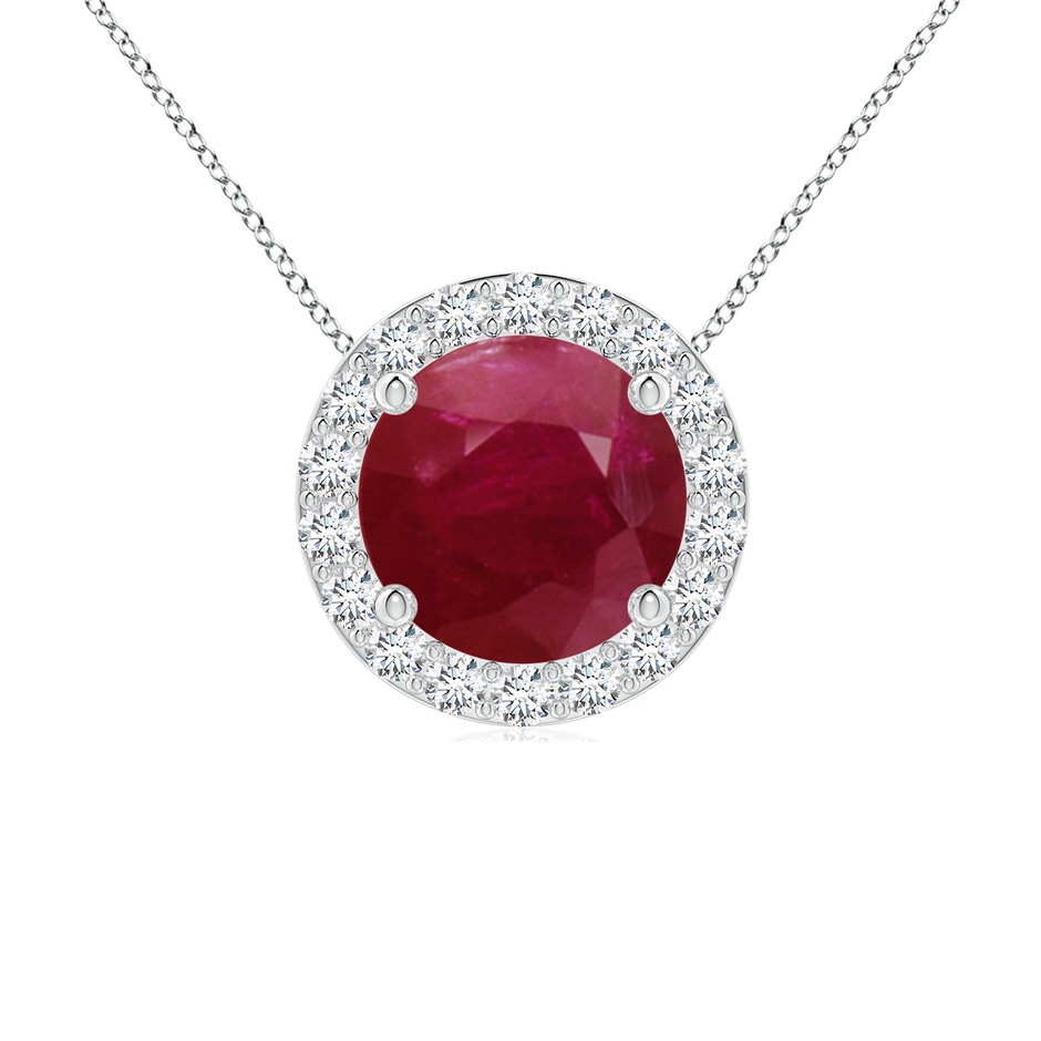 7mm A Vintage Inspired Round Ruby Halo Pendant in White Gold 