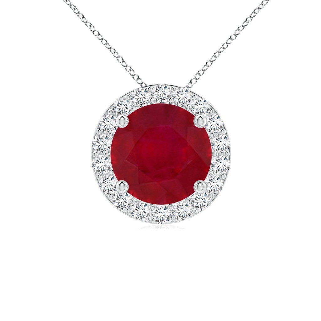 7mm AA Vintage Inspired Round Ruby Halo Pendant in White Gold