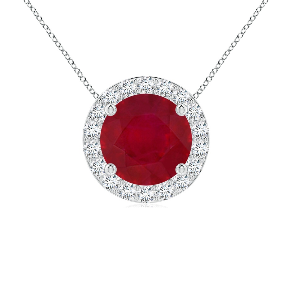 7mm AA Vintage Inspired Round Ruby Halo Pendant in White Gold 