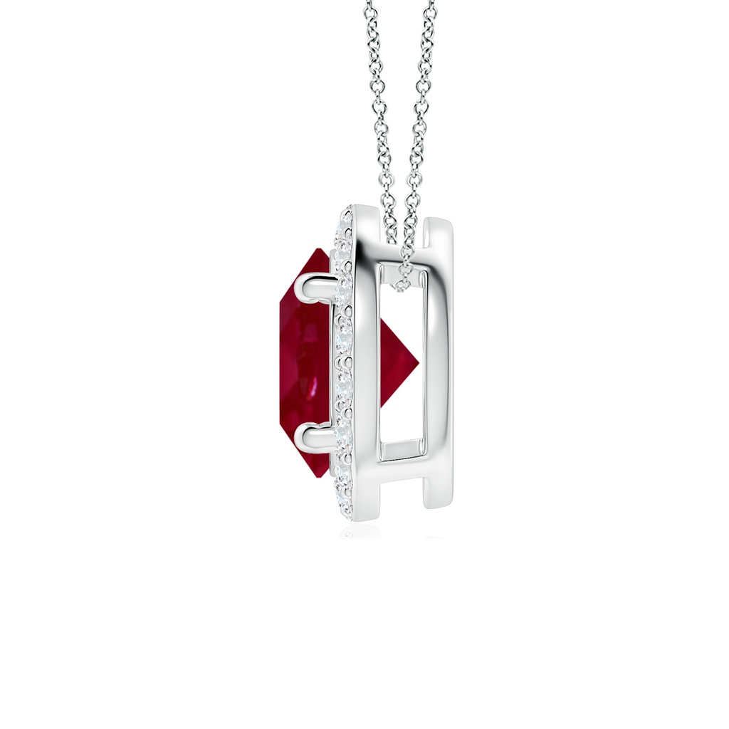 7mm AA Vintage Inspired Round Ruby Halo Pendant in White Gold - side 199