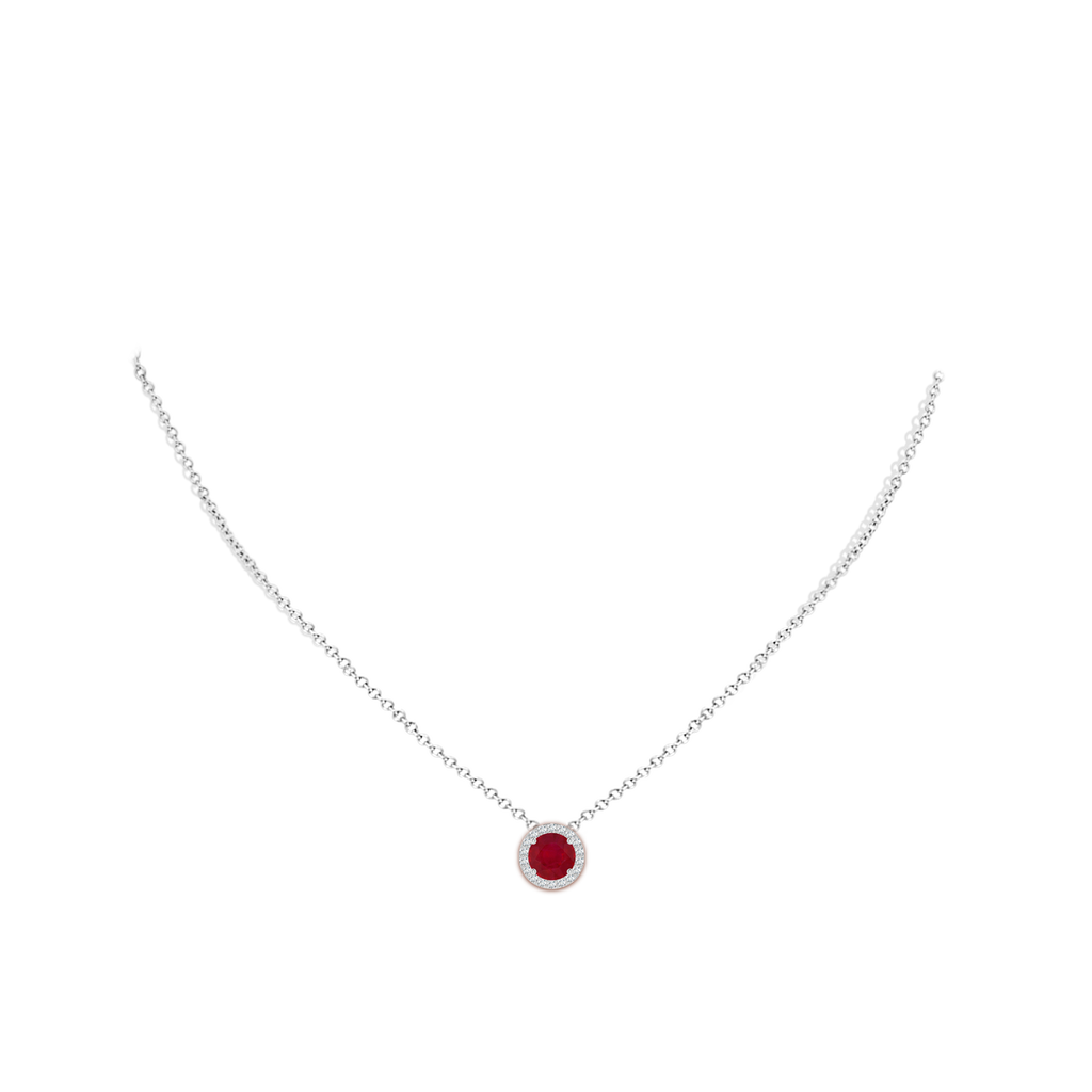 7mm AA Vintage Inspired Round Ruby Halo Pendant in White Gold pen