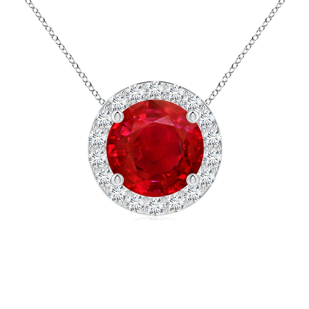 7mm AAA Vintage Inspired Round Ruby Halo Pendant in White Gold