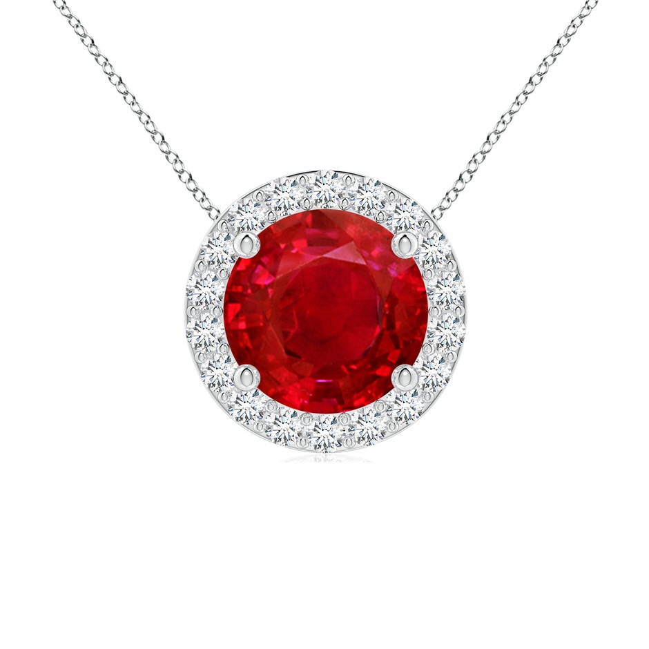 7mm AAA Vintage Inspired Round Ruby Halo Pendant in White Gold 