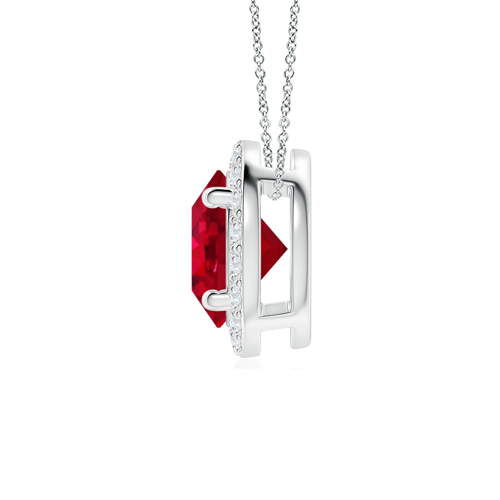7mm AAA Vintage Inspired Round Ruby Halo Pendant in White Gold - side 199