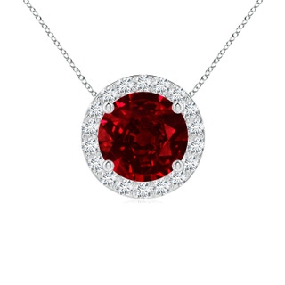 7mm AAAA Vintage Inspired Round Ruby Halo Pendant in P950 Platinum