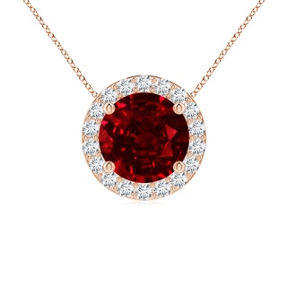 7mm AAAA Vintage Inspired Round Ruby Halo Pendant in Rose Gold