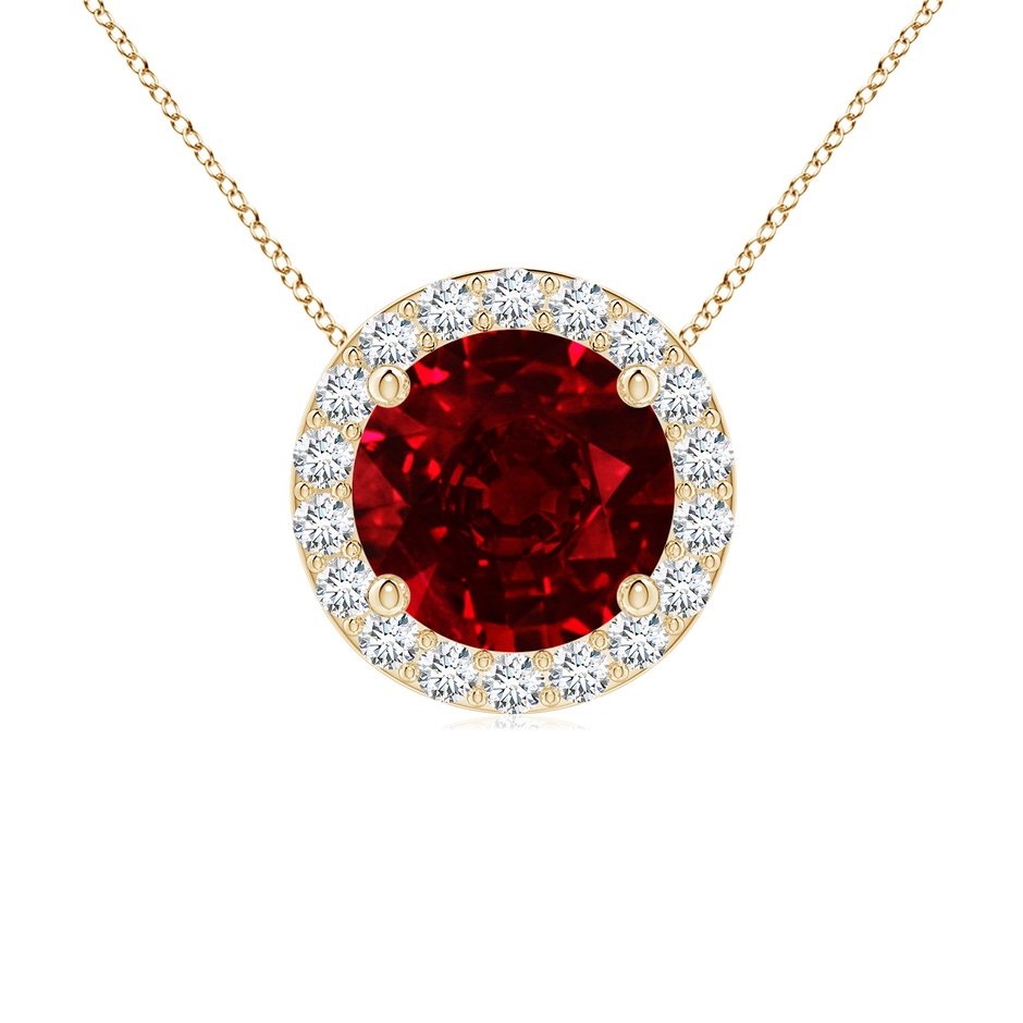 7mm AAAA Vintage Inspired Round Ruby Halo Pendant in Yellow Gold 