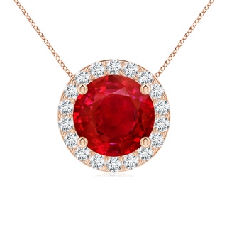 8mm AAA Vintage Inspired Round Ruby Halo Pendant in Rose Gold