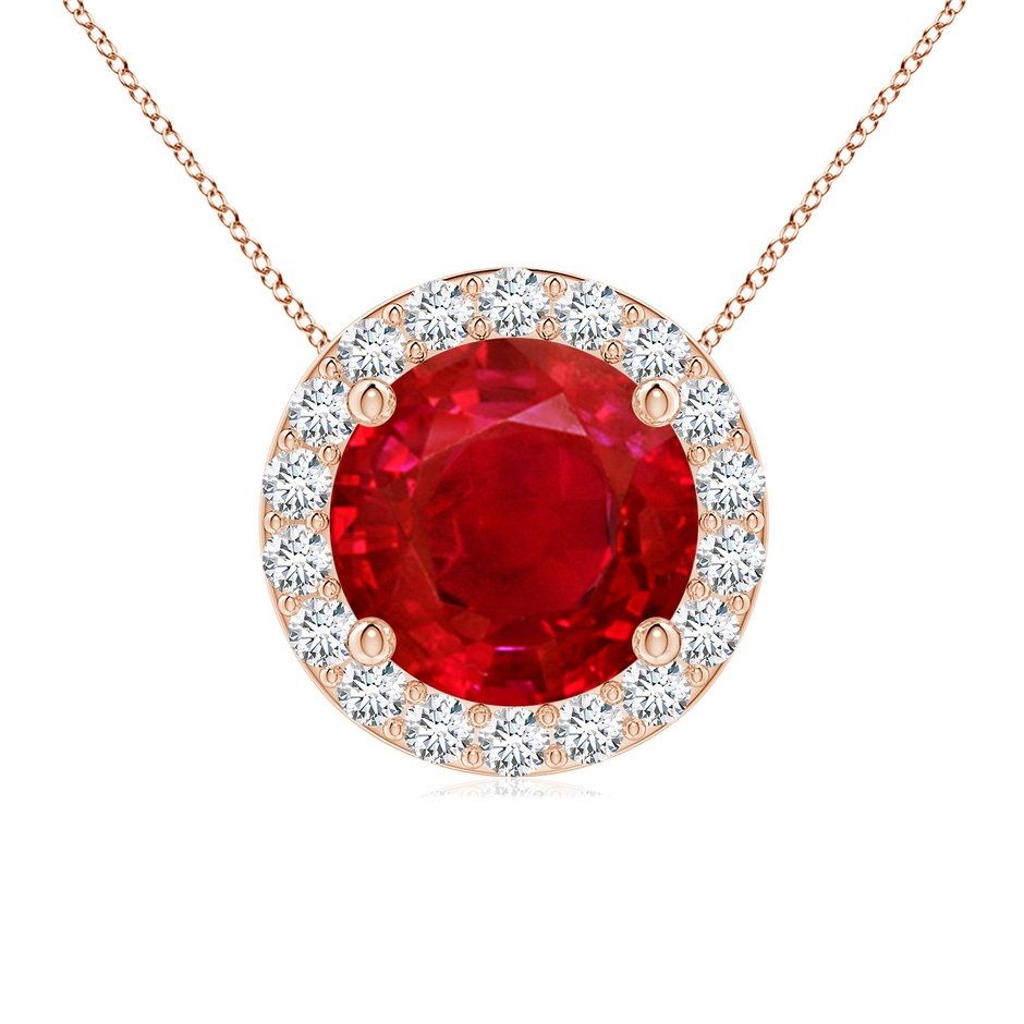 8mm AAA Vintage Inspired Round Ruby Halo Pendant in Rose Gold 