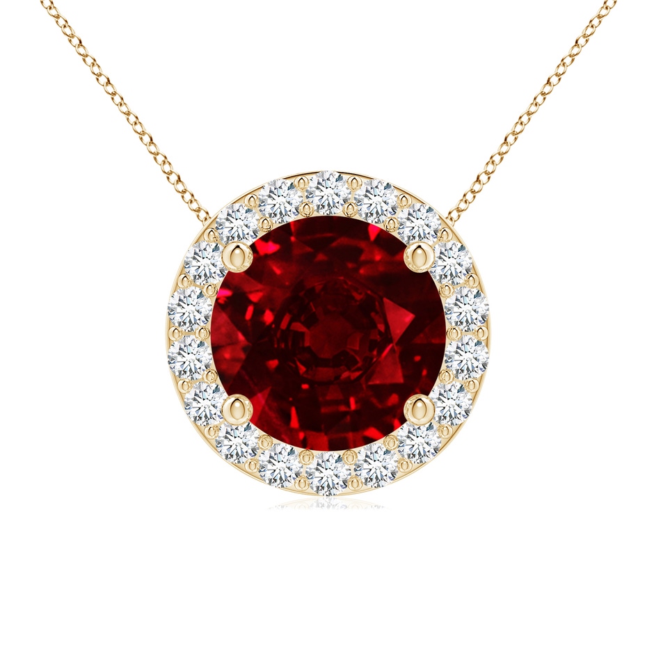8mm AAAA Vintage Inspired Round Ruby Halo Pendant in Yellow Gold 
